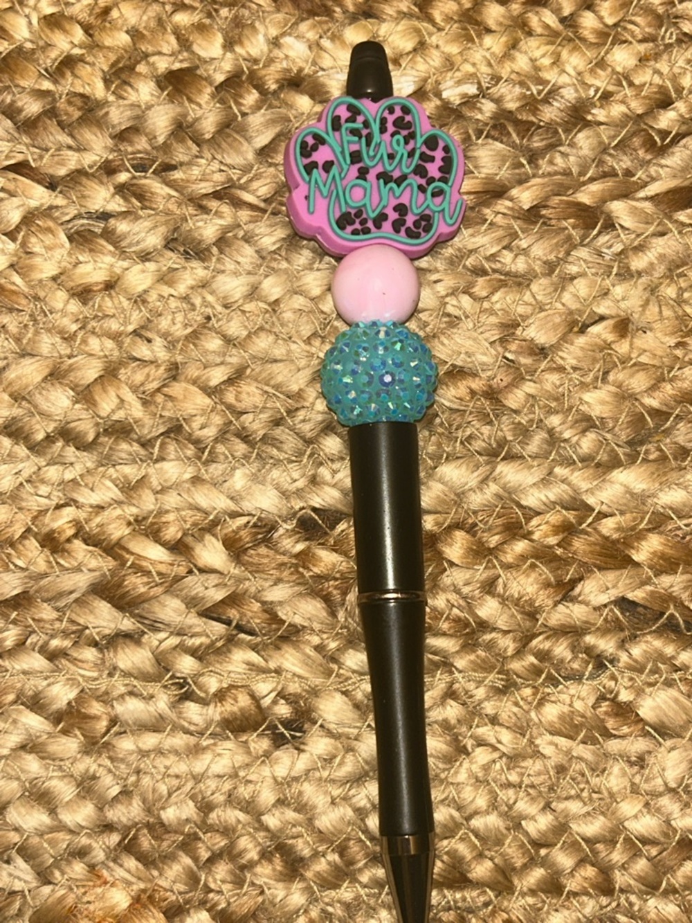 FUR MAMA Pink & Teal Beaded handmade pen
